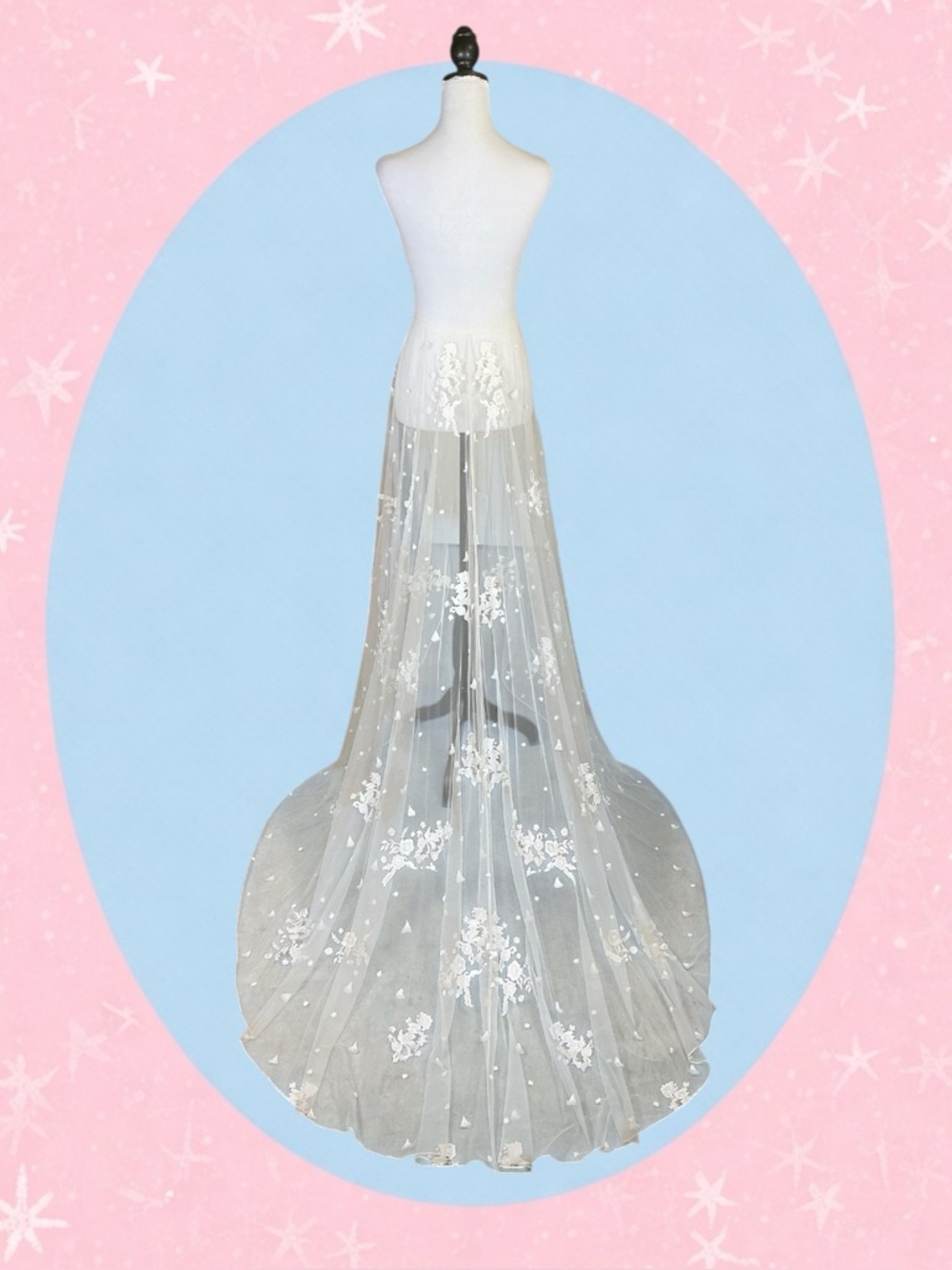 Vintage Bridal Romantic Coquette Ivory Embellished Tulle Detachable Overskirt OS